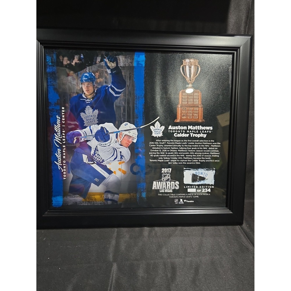 Auston Matthews 2017 Calder Trophy Framed Game Used Puck Collage LE /234